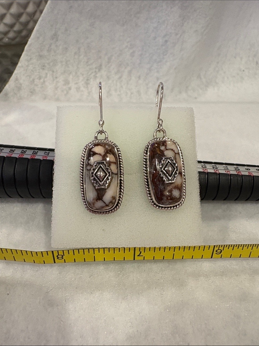Sterling Silver Wild Horse Brown and Cream Stone Drop Earrings